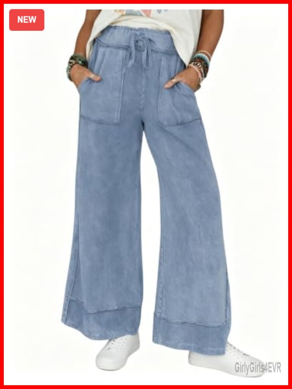 Wide Leg Sweatpants Acid Wash Elastic Waisted Palazzo Pants Trousers